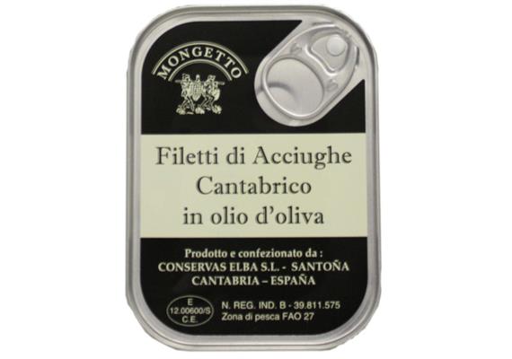 Filetti di Acciughe Cantabrico in olio di oliva, lattina 50 g, Mongetto